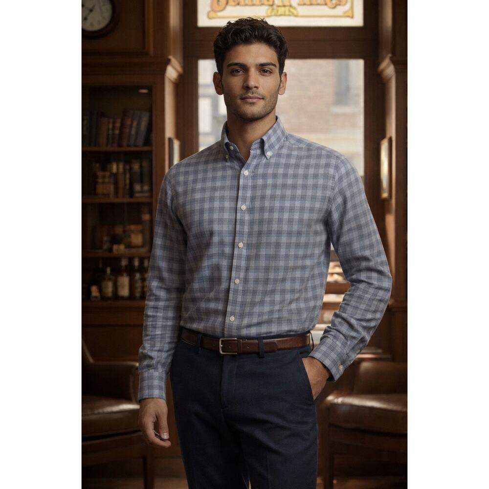 Daniel Cremieux Plaid Button Down Shirt Blue Gray Cotton Italian Fabric L